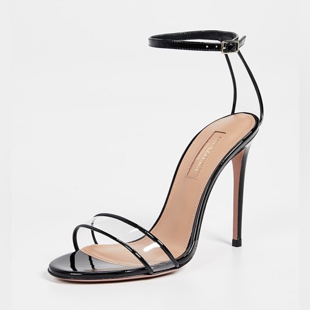 AQUAZZURA Minimalist 105 Patent PVC Heels in Black